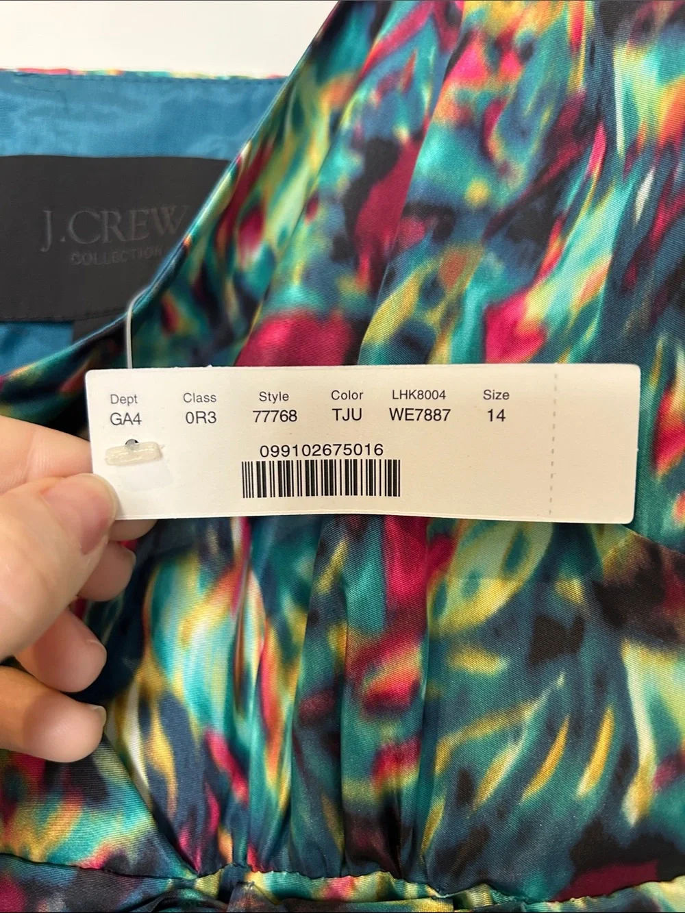 NWT 100% silk J. Crew Collection Green & Pink watercolor dress size 14